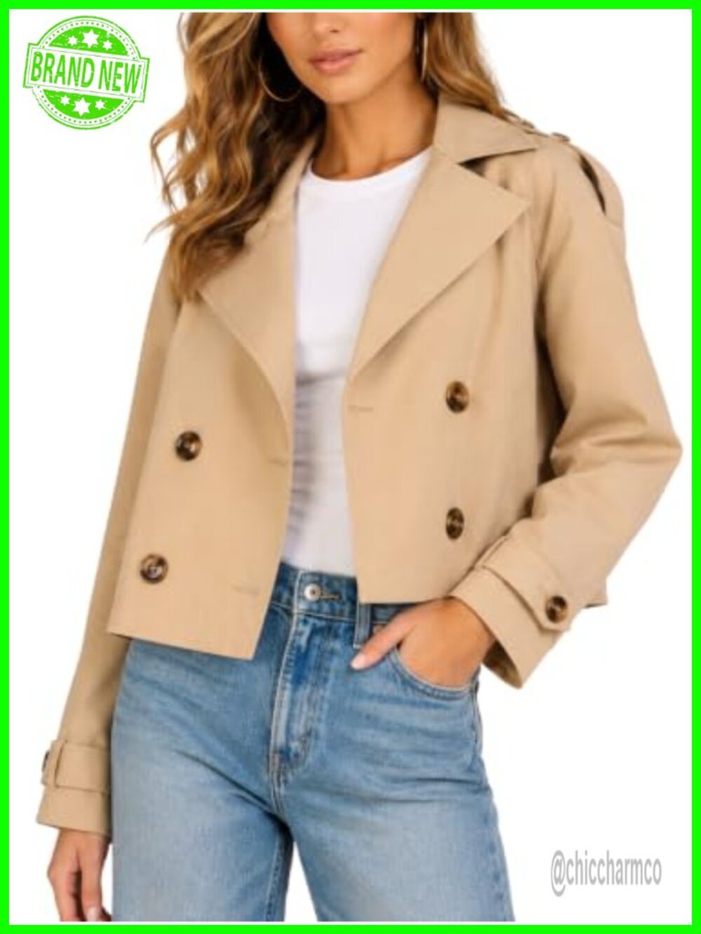 Oversized Cropped Lapel Jacket, Double-Breasted Trench